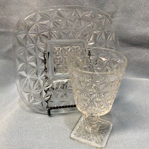 Mt Vernon Imperial Pressed Crystal Water Goblet and Dessert Plate